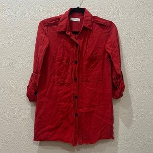 Zara Premium Denim Collection Red Button Up